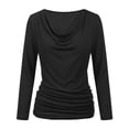 thumbnail image 6 of Lenpel Womens Long Sleeve Tops Cowl Neck Casual Solid Color Shirts Stretch Comfy Soft Fashion Ruched Blouses Fall Outfits, 6 of 7