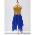 thumbnail image 4 of YIZYIF Girls Halter Metallic Praise Dance Overlay Dress Chiffon Patchwork Sleeveless Lyrical Dance Wear Blue 12, 4 of 7