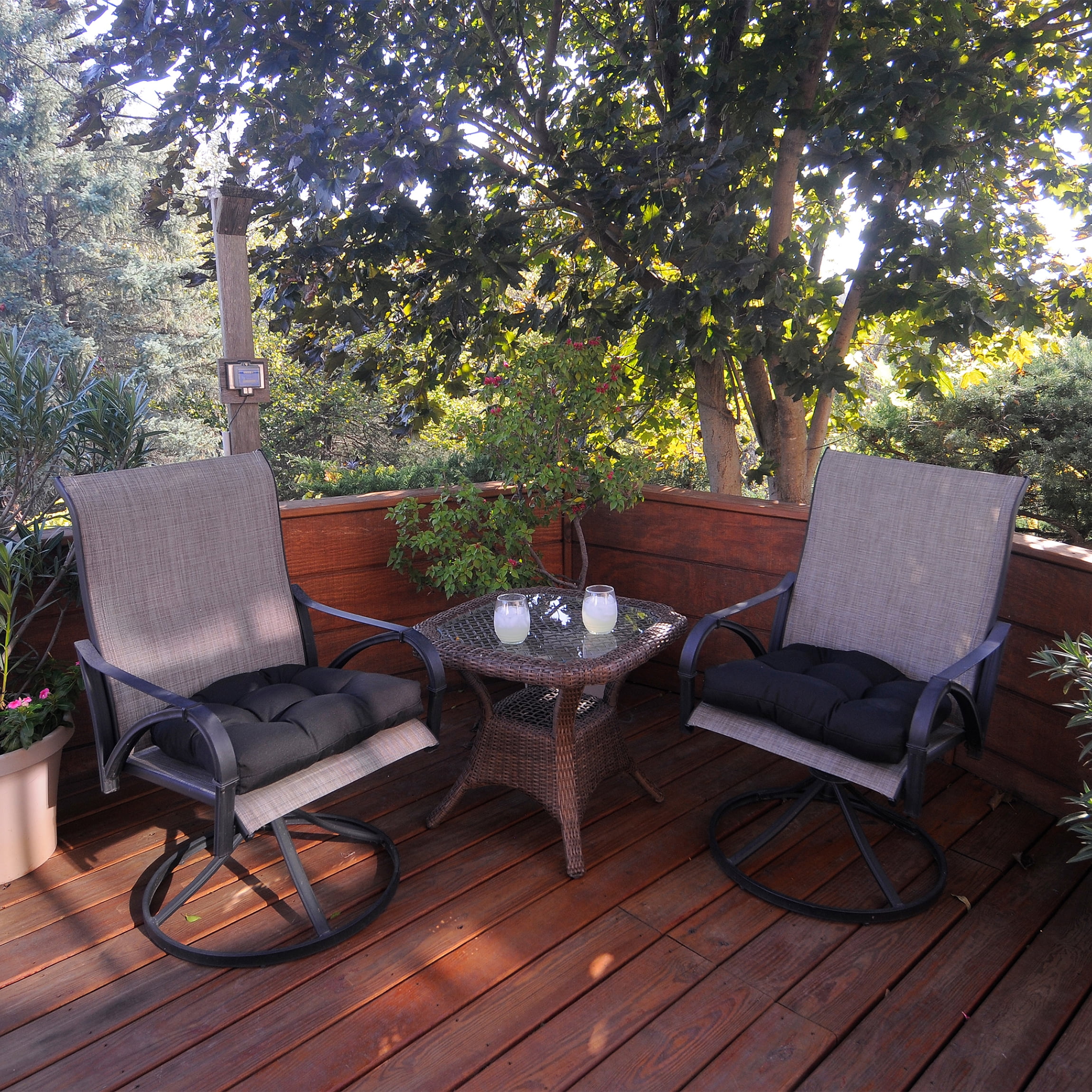 Everything Comfy Black Indoor / Outdoor Seat Cushion Patio D Cushion 20" x 20", 2 Tie Backs