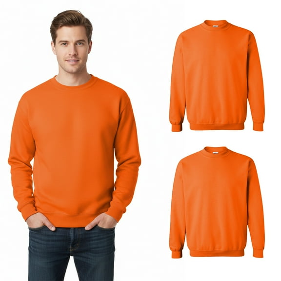 Gildan Men’s Crewneck Safety Sweatshirt, Durable Hi Vis Pullover, Safety Orange Fleece, 2-Pack, S