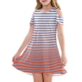 thumbnail image 3 of Girls Summer Dress Tween Dresses Cold Shoulder Gradient Dress Stylish Short Sleeve A-Line Summer Dress for Kids ,Sie:160, 3 of 7