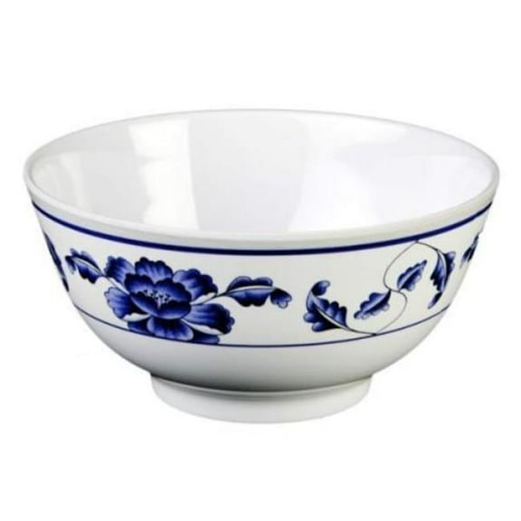 Yanco PO-5207 42 oz Peony Melamine 7 in. Noodle Bowl - White & Blue
