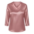 thumbnail image 7 of Wang6 Womens 3/4 Sleeve Tops Elegant V Neck Satin Tshirts Ladies Trendy Solid Going out Tunic Tees Shirts Light Pink 0713-3/4 sleeve tshirts M, 7 of 7