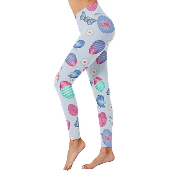Gibobby Leggings Afelpados Para Mujer Pantalones Yoga cintura alta con estampado huevos para el día Pascua para mujer, mallas compresión, mallas cintura alta para correr y Fitness(Aqua, XL)