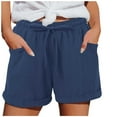 thumbnail image 3 of Shorts for Women 2026 Summer Elastic Waist Drawstring Straight Leg Casual Beach Shorts Loungewear with Pockets, 3 of 7