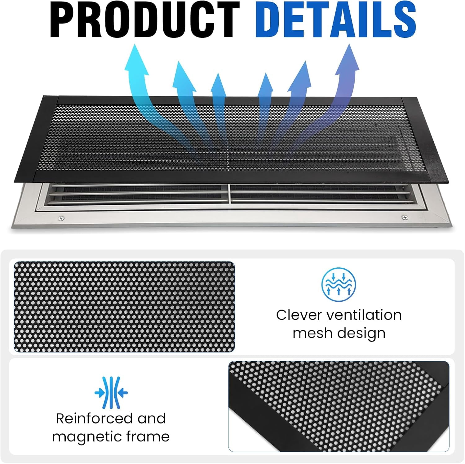 4P Magnetic Floor Vent Covers 4 x 10 Inch Air Vent Screen Cover Magnetic Floor Register Vent Covers Magnetic PVC Vent Mesh for Home Wall Ceiling Floor Catches Debris
