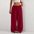 thumbnail image 2 of BODOAO Womens Wide Leg Sweatpants Casual High Waist Baggy Track Pants Loose Fit Drawstring Palazzo Lounge Pants Solid Casual Pants Straight Leg Lightweight Loose Trousers with Pockets Red L, 2 of 8