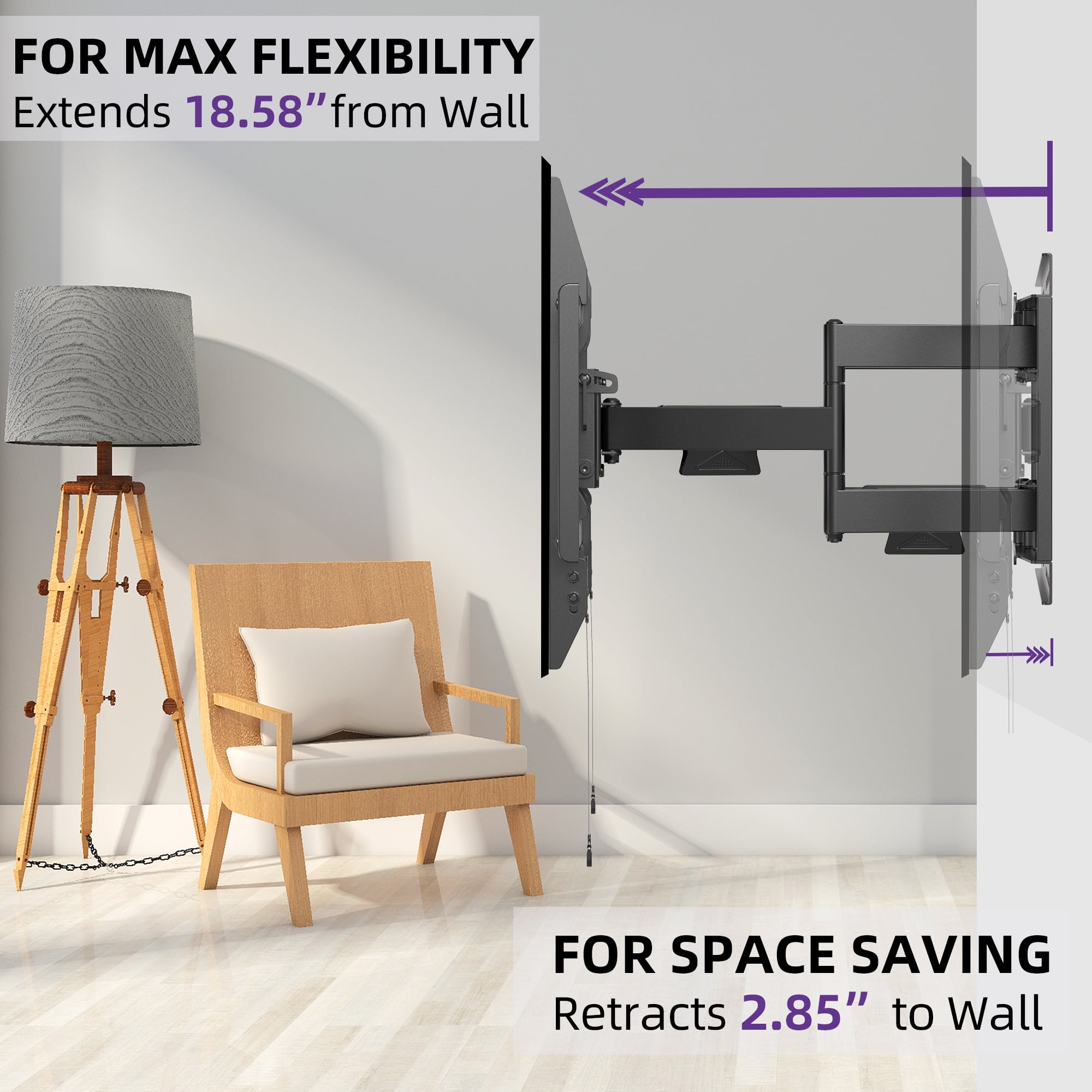 USX MOUNT Heavy Duty Full Motion Sliding TV Wall Mount for 42-90 inch TVs, Articulating 6 Arm Support up to 150lbs, Swivel & Tool-Free Tilt, Max VESA 600x400mm, Fits 12"/16"/18"/24" Wood Studs