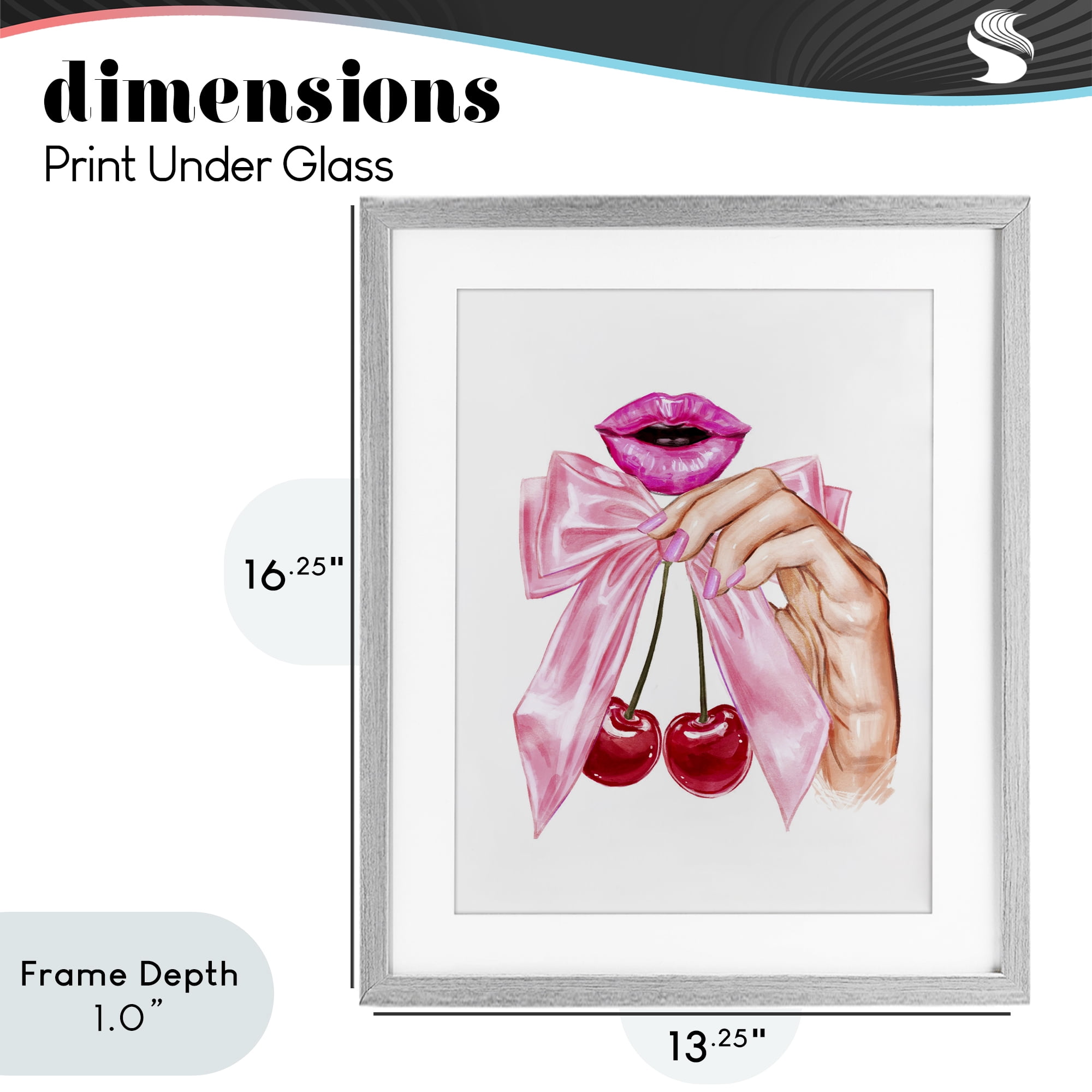 Stupell Industries Lips & Feminine Cherries Gray Framed Print Under Glass, design by Ziwei Li