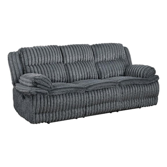Rexy Manual Double Reclining Sofa- Textured Dark Gray Corduroy 95 Inch
