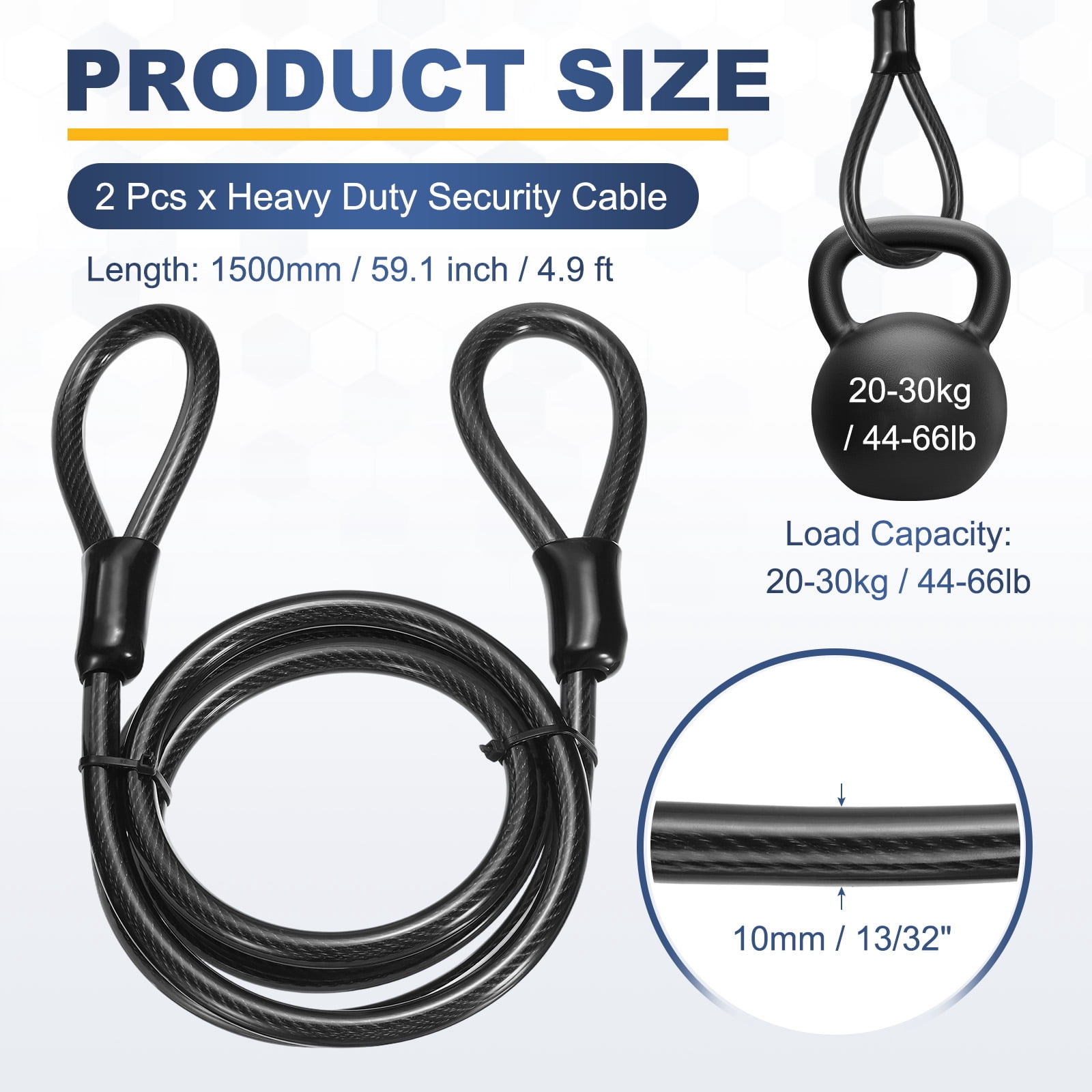 Uxcell Security Steel Cable with Loops (13/32" Dia 4.9ft, Gray)(2 Pcs) Heavy Duty Vinyl Coated Galvanized Steel Bike Lock Safety Cable Flexible Wire Rope Suit for - Outdoor/Travel