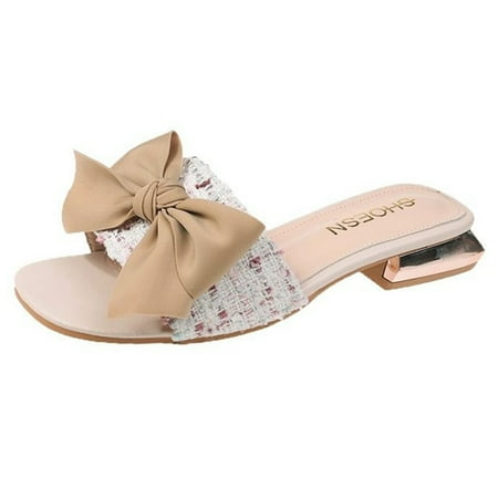 

Slippers For Women Ladies Shoes Fashion Bow Festival Comfortable Heel Casual Sandals And Slippers