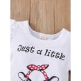 thumbnail image 4 of Infant Baby Girls Fly Sleeve Letter Printed Romper Tops+Printed Ruffled Shorts+Headband, 4 of 9
