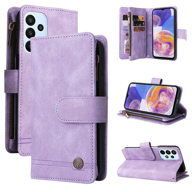Case for Samsung Galaxy A23 4G/5G Cover Zipper Pocket Wallet Case Magnetic Protective - Purple