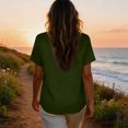 thumbnail image 6 of Embroidered Linen Shirt for Women, V-Neck Short Sleeve Cotton Blend Tunic with Floral Details - Loose Fit Casual Summer Top Army Green L, 6 of 8