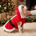 thumbnail image 6 of Dog Cat Santa Style Dress, Belted Hooded Plush Fleece Coat, Soft Cozy Warm Festive Pet Apparel, Winter Fun Holiday Outfit for All Breeds Green M, 6 of 7