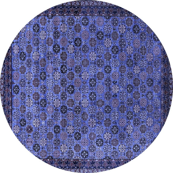 Ahgly Company Machine Washable Indoor Round Oriental Blue Industrial Area Rugs, 3' Round