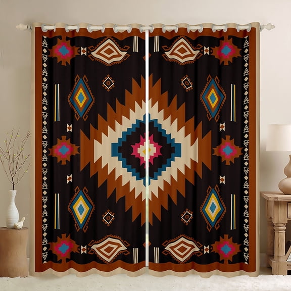 Feelyou Vintage Bohemian Aztec Black Out Curtains, Black Brown Tribal Square Curtains Pack of 2 (42x63 Each), Hippie Mandala Fashion Bedroom Curtains, Window Curtains Home Decor