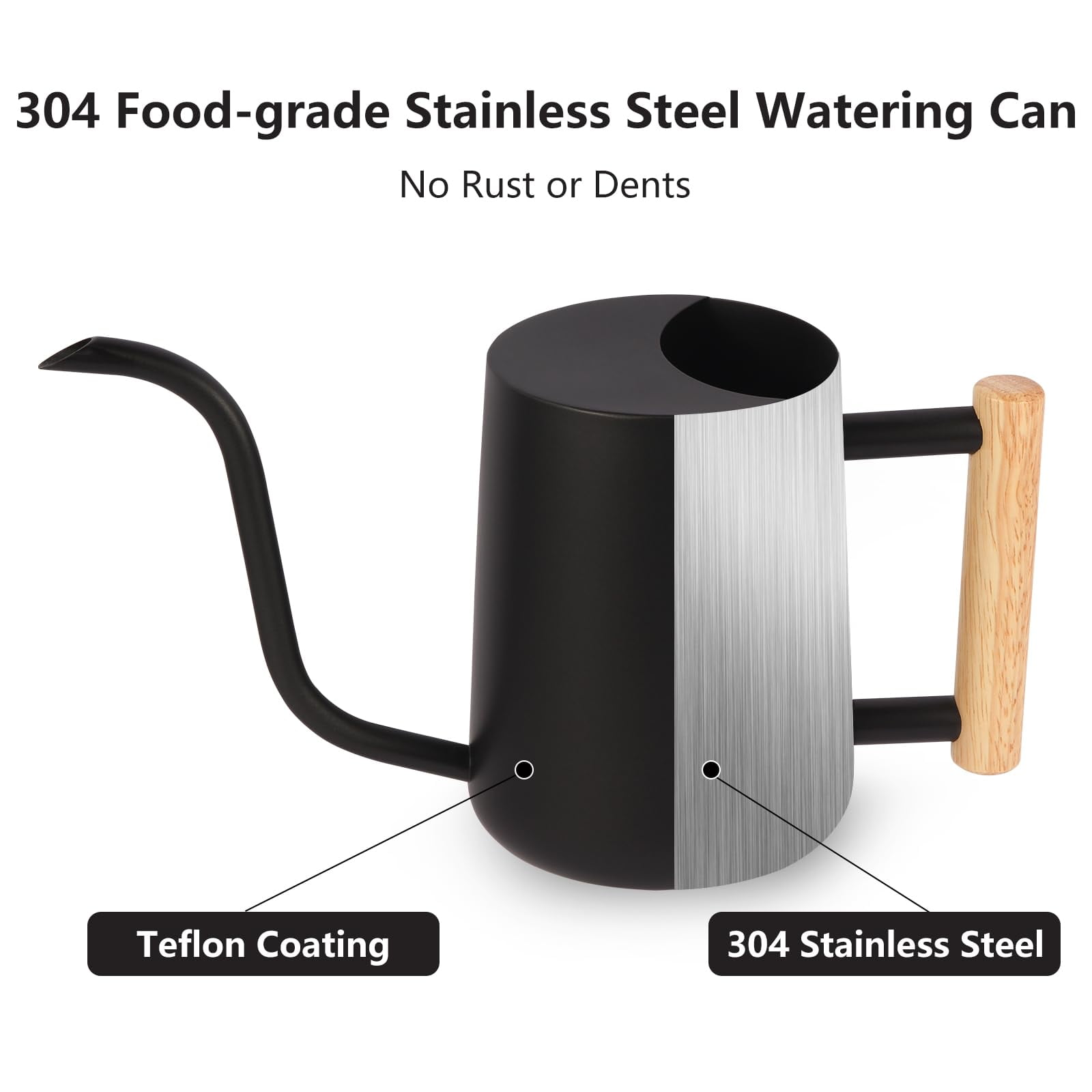 Watering Can Indoor Plants, 35oz Small Stainless Steel Metal Watering Can Modern Decorative Watering Pot with Long Spout for Indoor House Plant Bonsai Garden Flowers (Copper) - BLACK