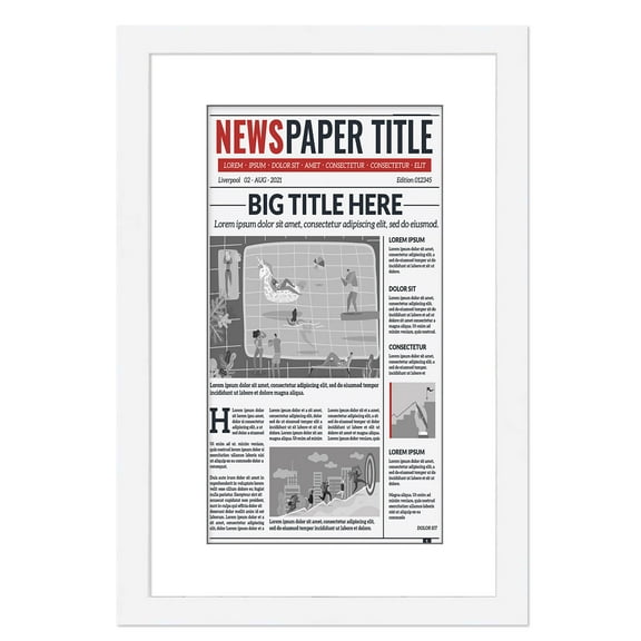 12.5x22 Newspaper Frame With Mat Solid Wood - Matte White Finish - Matches Any Decor - Size 12.5x22