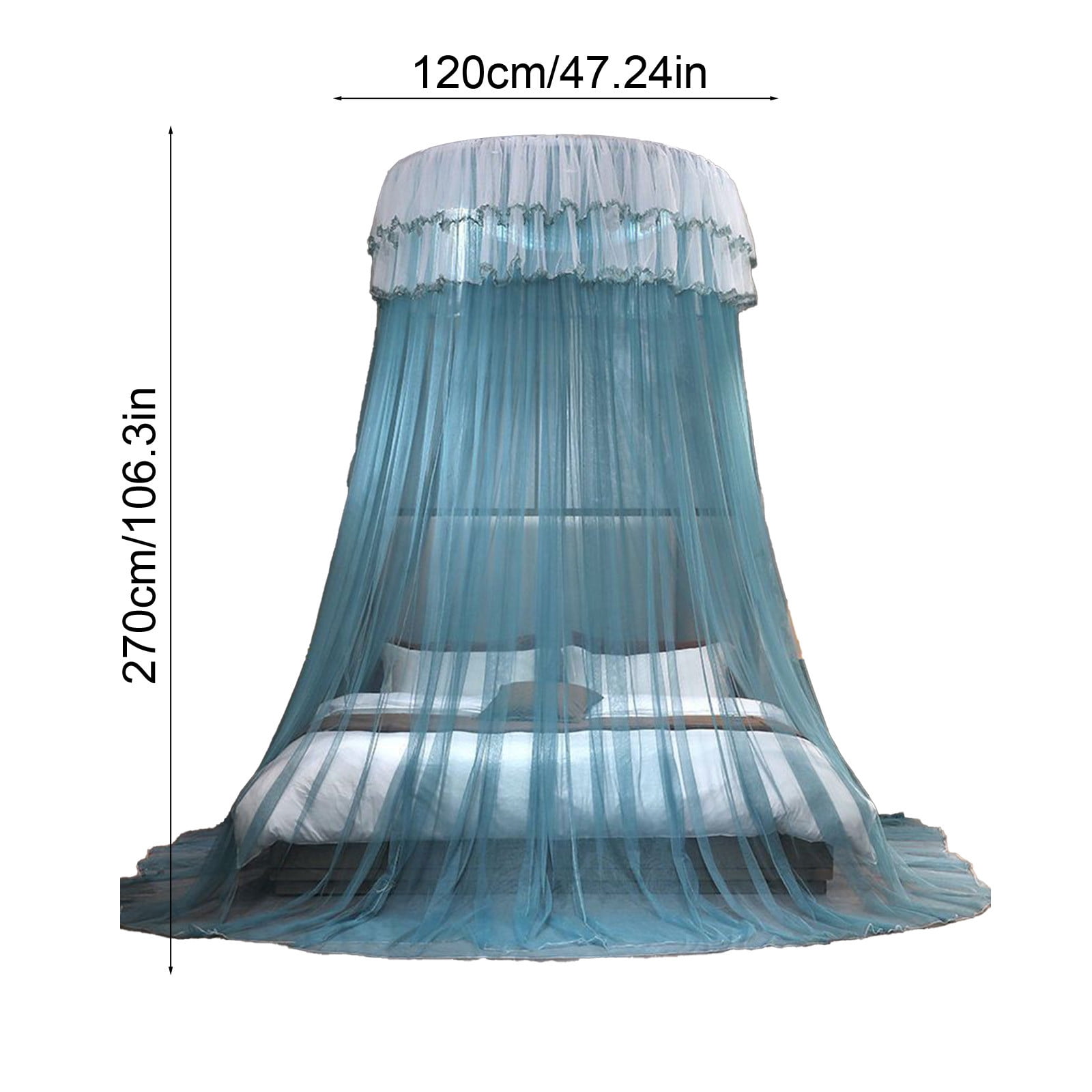 Princess-Style Bed Canopy with Mosquito Net, Ruffled Lace Ceiling-Mounted Dome, Foldable Polyester Fabric