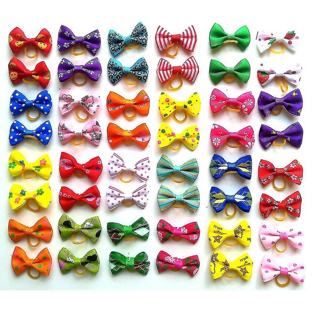 60 uds lindo cachorro perro pequeño lazo lazos para el cabello con bandas de goma accesorios para el cabello hechos a mano lazo para el cuidado de mascotas Color al azar