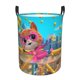 thumbnail image 1 of Cesta para ropa sucia Superkitties redonda de una sola capa, duradera, de tela Oxford, impermeable, portátil, plegable, para baño, bolsa de almacenamiento de ropa con asa pequeña., 1 of 7