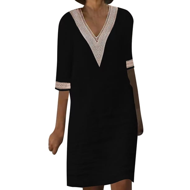 Gibobby Vestidos para Mujer Mujer Casual Half Mini vacaciones cuello en V vestidos cortos para mujer 2023(Negro,XL)