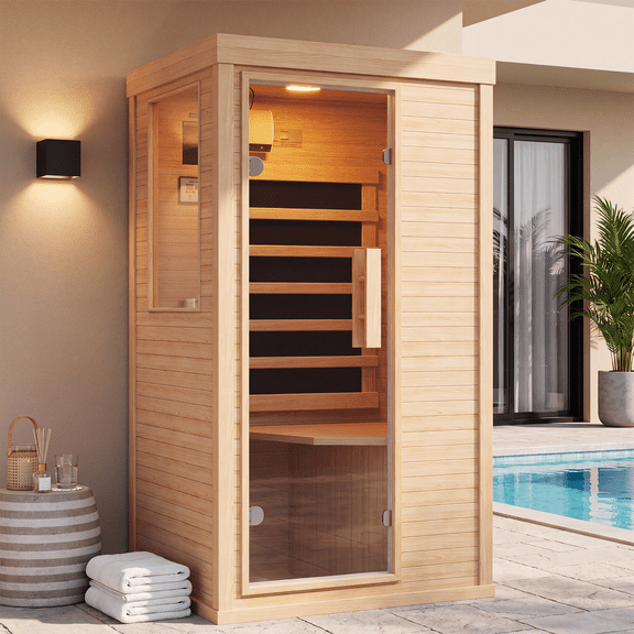 Clouddwell 1-Person Home Far Infrared Sauna | 850W High-Efficiency Heating Western Hemlock Dry Sauna with LED Light & Bluetooth Speaker (For Home & Gym Use)