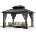 thumbnail image 4 of 10x10ft Hardtop Gazebo Double Roof with Nettings and Curtains,Aluminum Frame Wood Grain Heavy Duty Galvanized Steel Outdoor Combined, 4 of 8