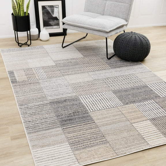 Rug Branch Contemporary Distressed, Geometric, Stripes Grey Indoor Area Rug - 5' x 8'