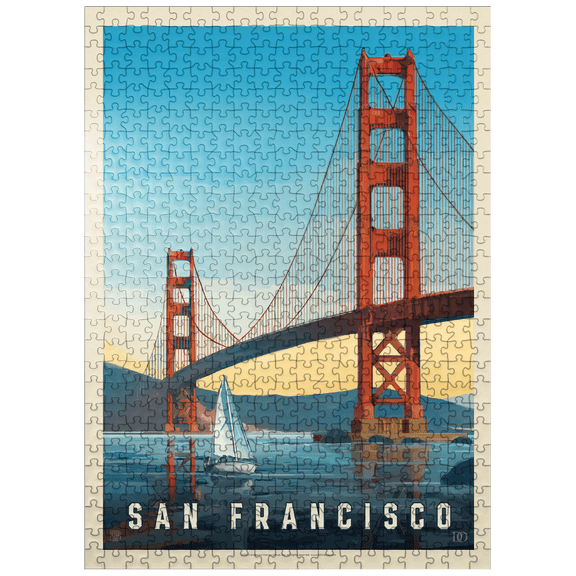 MyPuzzle - San Francisco: Under The Golden Gate, Vintage Poster - Premium 500 Piece Jigsaw Puzzle for Adults