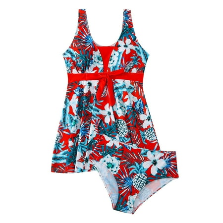 Swimsuits Women V Neck Printed Sexy Skirt Split Bikini 2 Piece Set Red Womens Bathing Suits S