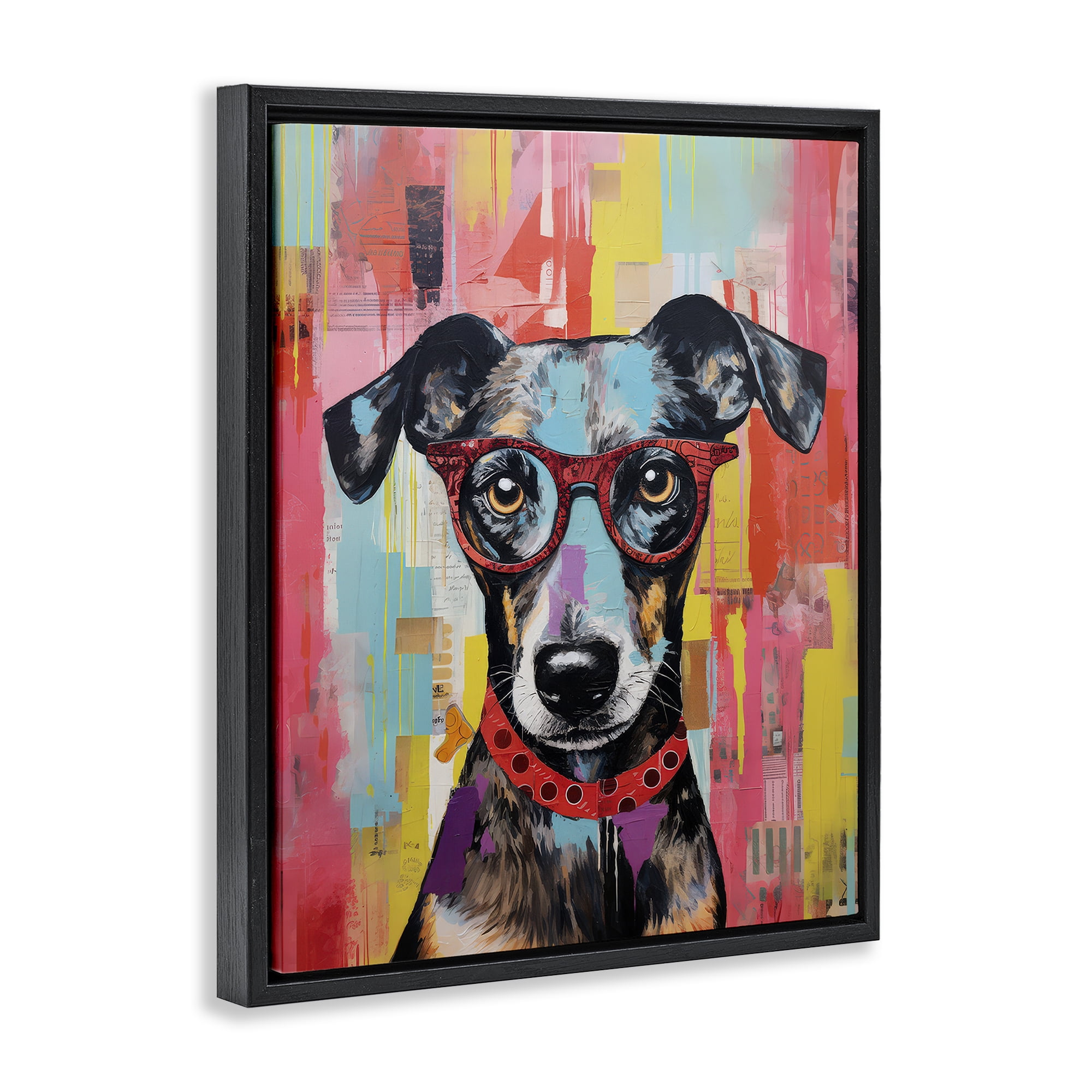 Stupell Industries Quirky Spectacle Dog Animals Painting Black Floater Framed Canvas Art Print Wall Art, 25 x 31
