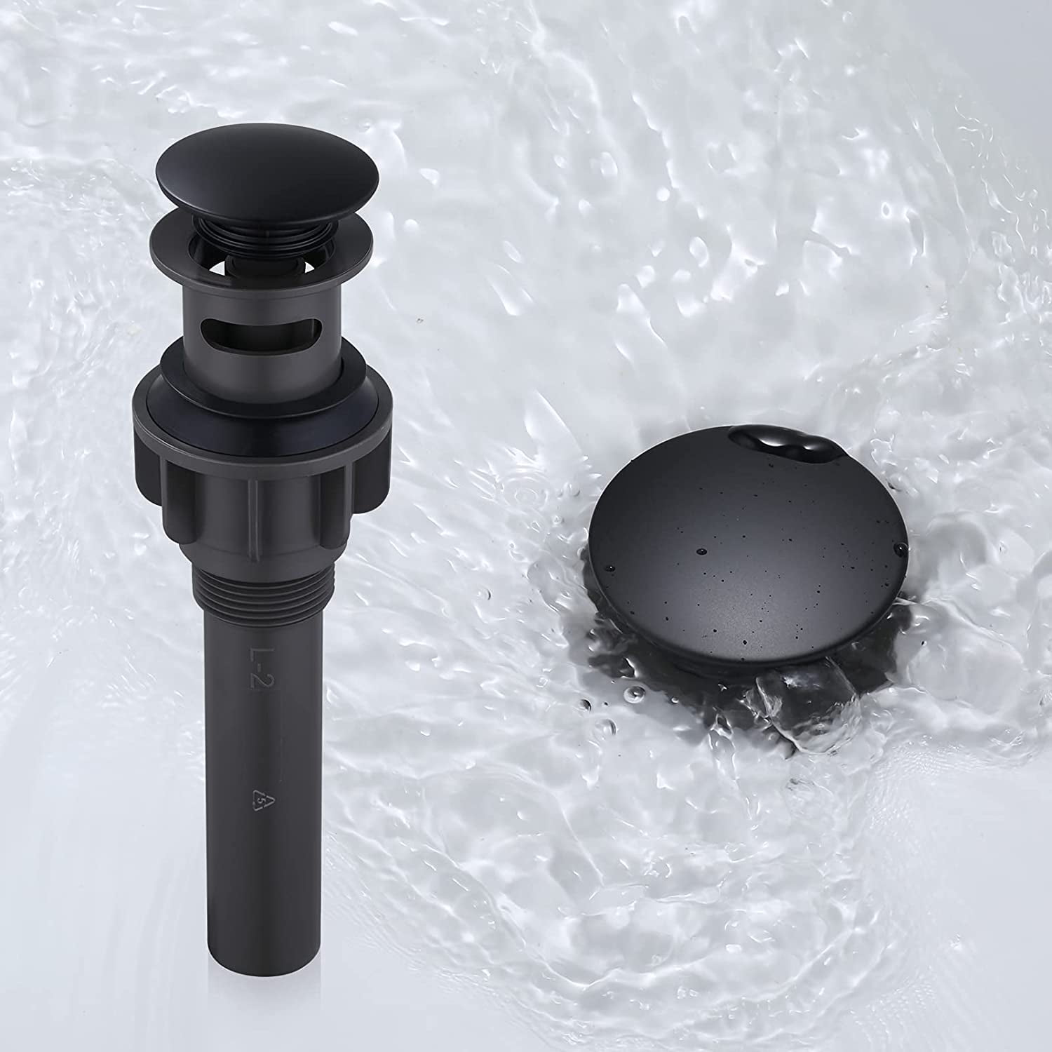 WOWOW Pop Up Drain with Overflow, Matte Black Bathroom Sink Drain, Pop