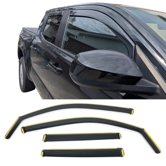 Ikon Motorsports In-Channel Window Visors for 2024-2026 Toyota Tacoma Double Cab, Black PC Polycarbonate 4PCS Sun Shades Vent Rain Guards