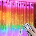 thumbnail image 1 of Cortina de luces de 7 colores para ventana, 3 x 2,8 m, 280 LED de colores brillantes, 8 modos de iluminación, control remoto USB de 5 V CC, decoración interior para Navidad, bodas, hogar y patio., 1 of 5