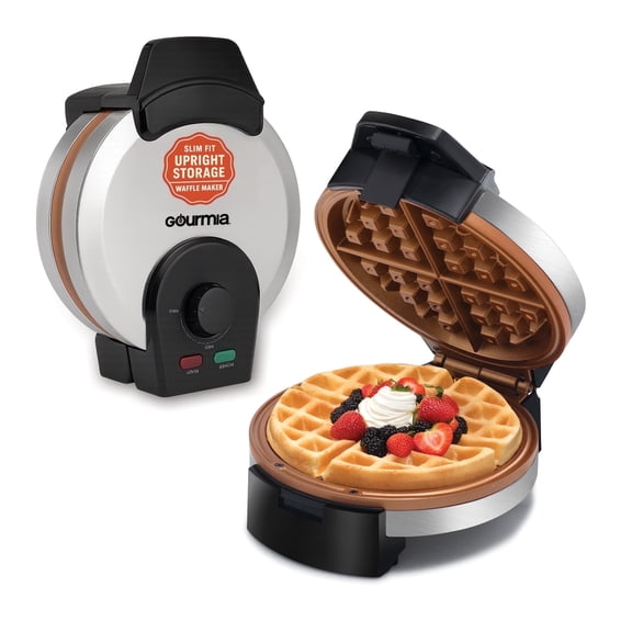 Gourmia Belgian Waffle Maker Adjustable Browning, PFAS-Free Nonstick Plates, Stainless Steel