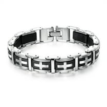 NICKSUN Stainless Steel Silicone Cross Bracelet Bangle Men Biker Punk Rock Link Chain Bracelet