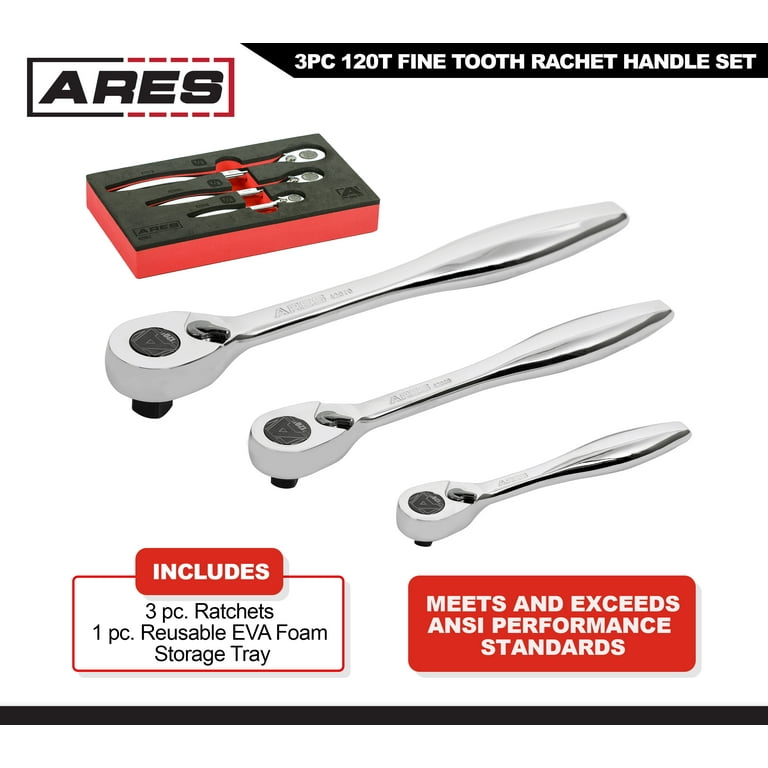 Tool ARES 42067 - 120 Tooth Ratchet Set - 1/4-Inch, 3/8-Inch, and 1/2