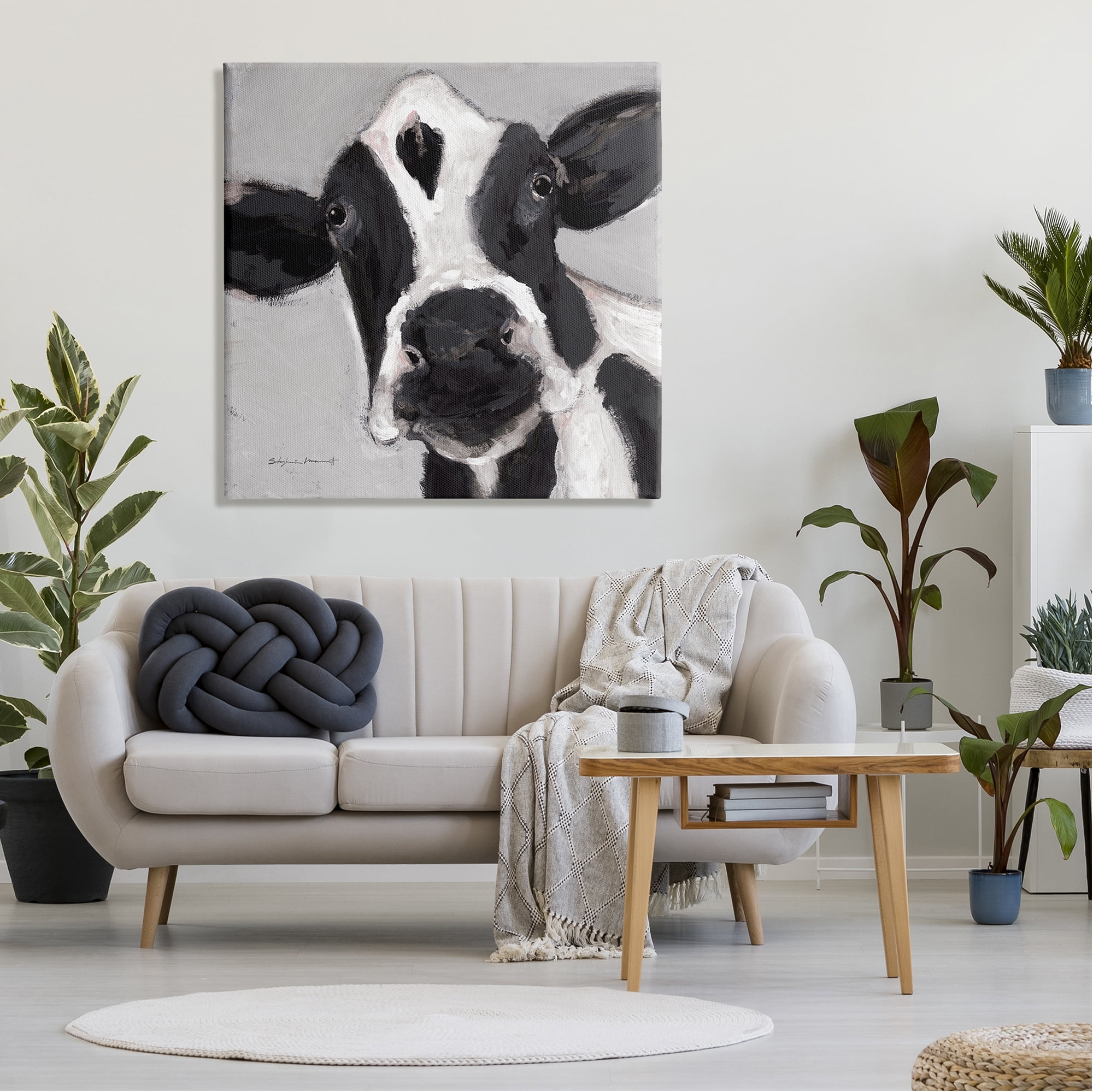 Stupell Country Cow Farmhouse Portrait Animals & Insects Painting Gallery Wrapped Canvas Print Wall Art
