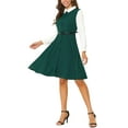 thumbnail image 4 of MODA NOVA Juniors Contrast Turn Down Collar Long Sleeve Button Belt Shirt Dress, 4 of 5