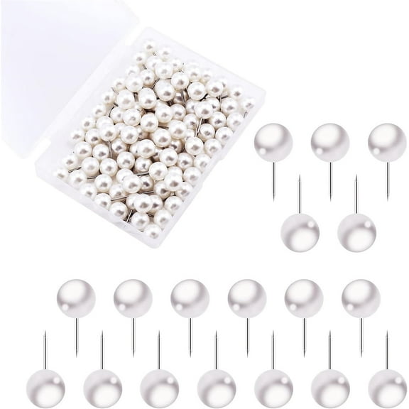 Triani 100pcsPearl Push Pins with Storage Box with Faux Pearl Round Heads Corsage Florists Weddings Sewing Pin for Fabric Marking Sewing Craft Wedding Holiday DIY Accessories(White)