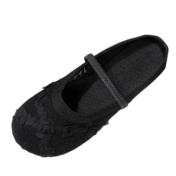 Xfvqtps Womens Mary Jane Flats with Lace Flower Detail Breathable Comfortable Flat Shoes Slip on Casual Ladies Shoes for Spring Summer Black