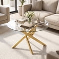 thumbnail image 4 of Costway 31.5” Glass Coffee Table with Tempered Glass Top & Geometric Gold Metal Frame Transparent & Gold, 4 of 10