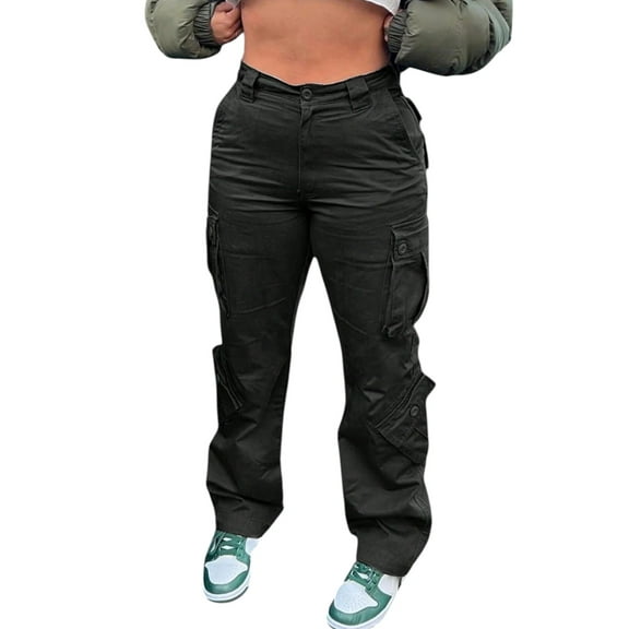 Women’s Black High‑Waisted Wide‑Leg Workwear Trousers – Multi‑Pocket, Street & Outdoor Climbing, Casual Summer Sports Pants