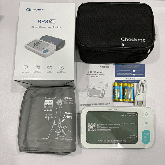 Open Box Checkme Never Used Upper Arm Blood Pressure Monitor, Accurate Automatic High Blood Pressure Machine With Free App, Large LCD Display, 2 Users, 250 Recordings, Irregular Heartbeat Reminder