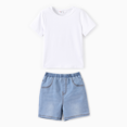 thumbnail image 1 of PatPat Toddler/Kid 2pcs Cooling Denim Solid Tee and Shorts Set, 1 of 6
