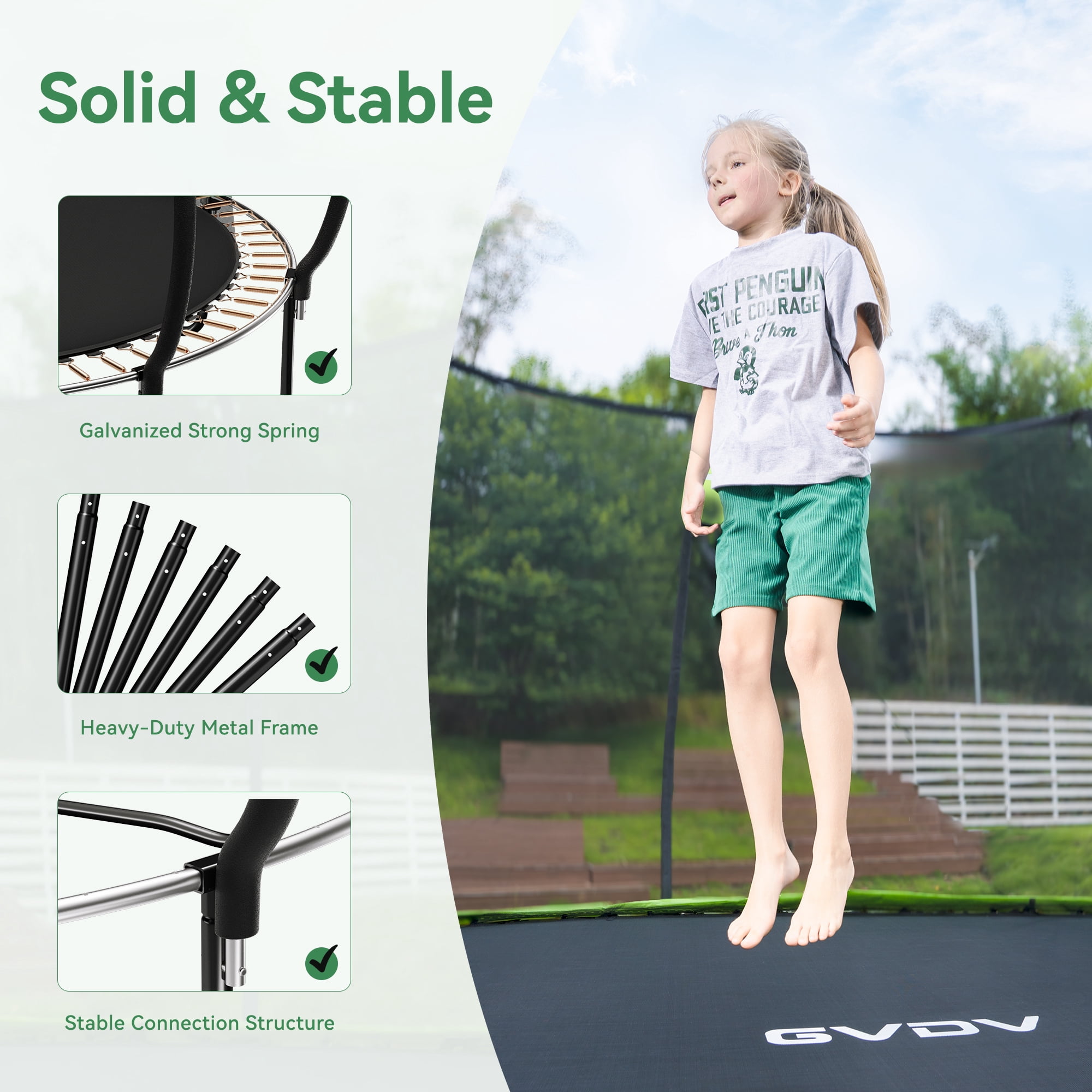 GVDV Outdoor Trampoline, 10' Backyard Recreational Pumpkin Trampoline for Kids with Enclosure