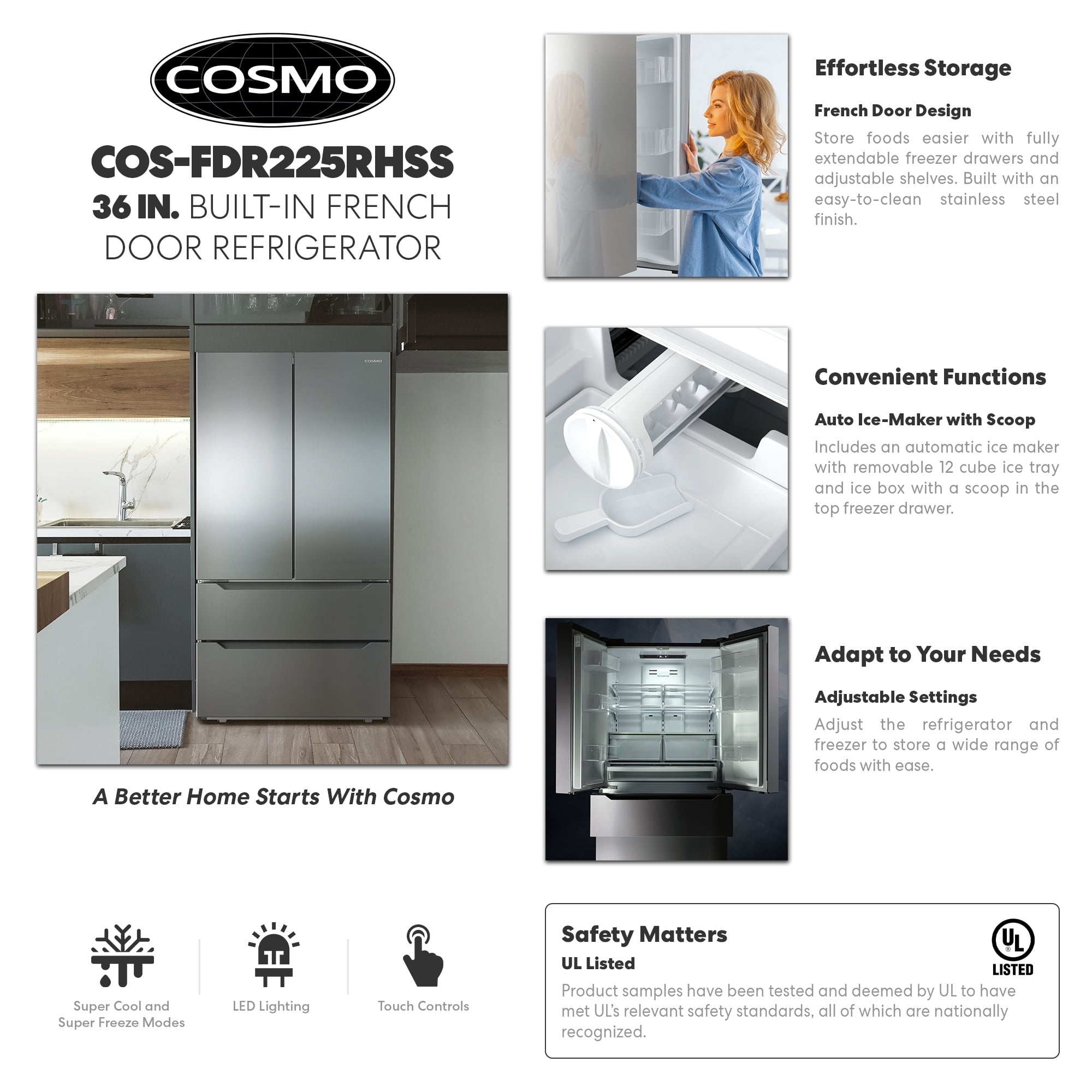 22.5 cu. ft. 4-Door French Door Refrigerator in Stainless Steel
